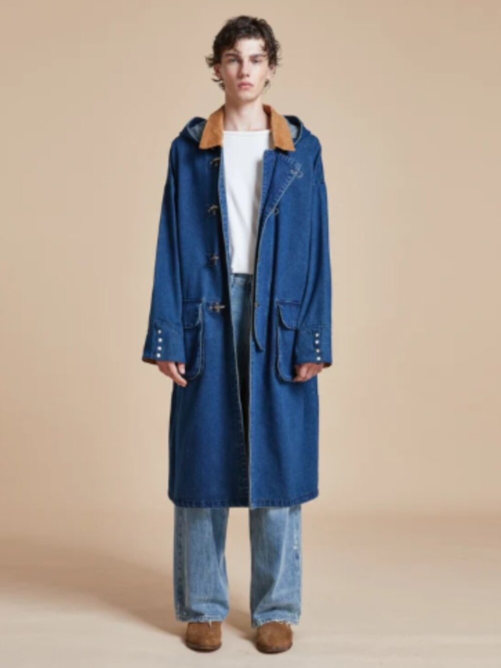 FOUND Sargasso Denim Buckle Coat in indigo Sale price